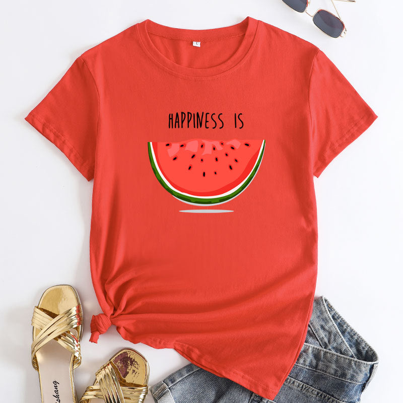 Women's HAPPINESS IS Watermelon Graphic Printed T-shirt