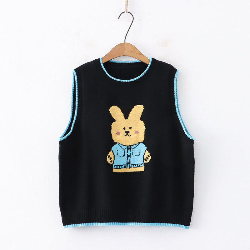 Japanese Style Cartoon Bunny Jacquard Vest Sweater