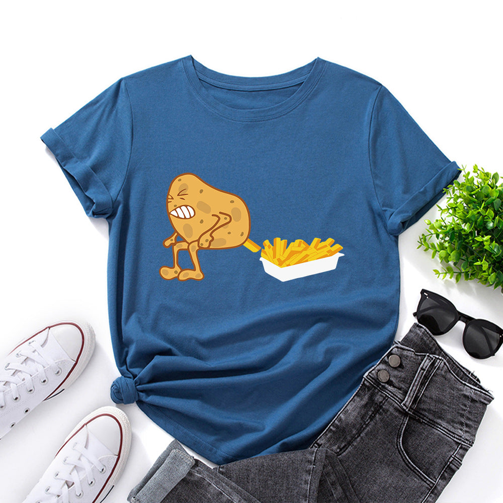 Women's Spoof Potato Fries Print Crew Neck T-shirt