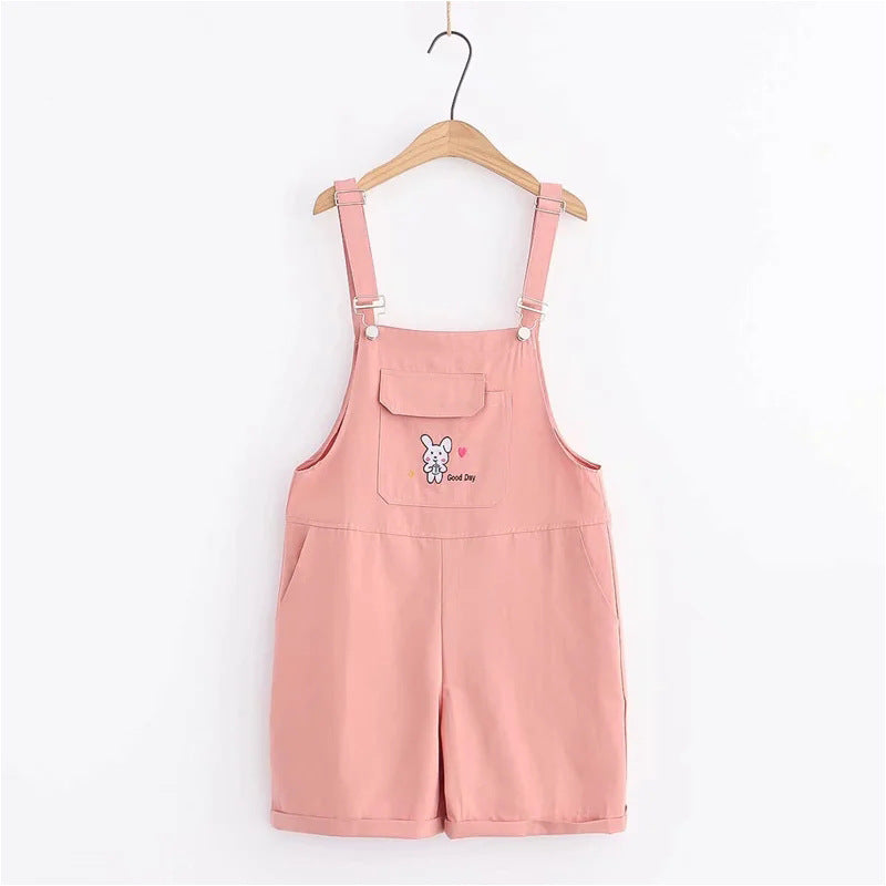 Cartoon Rabbit Embroidered Wide-leg Shorts Overalls