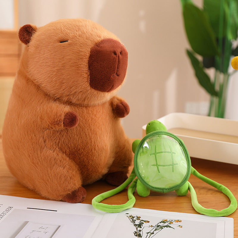 Capybara Plush Toy with Turtle Bag Pillow