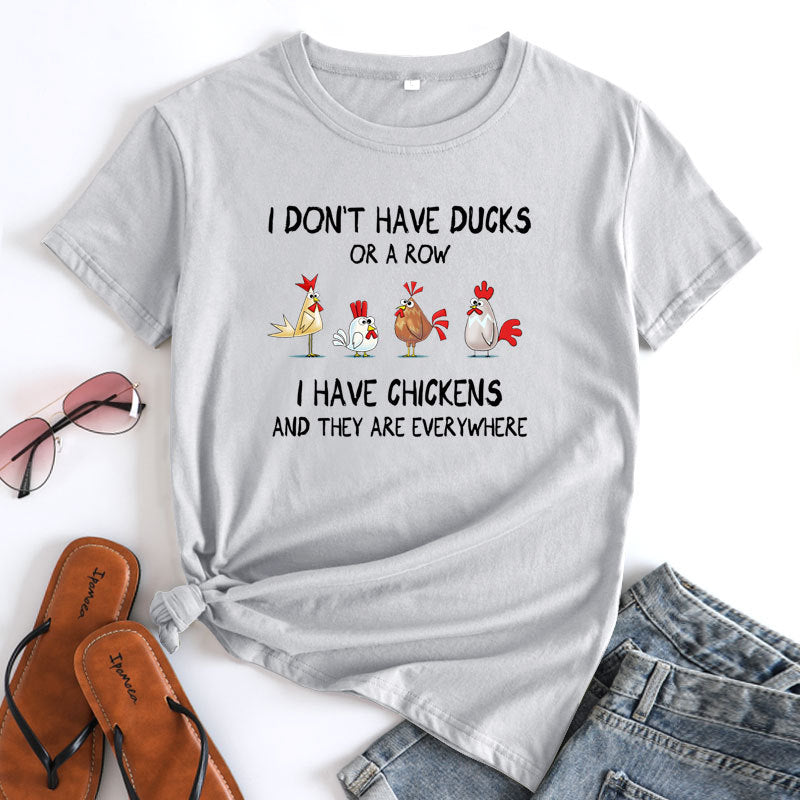 Women's Casual Cartoon Chickens Print T-shirt