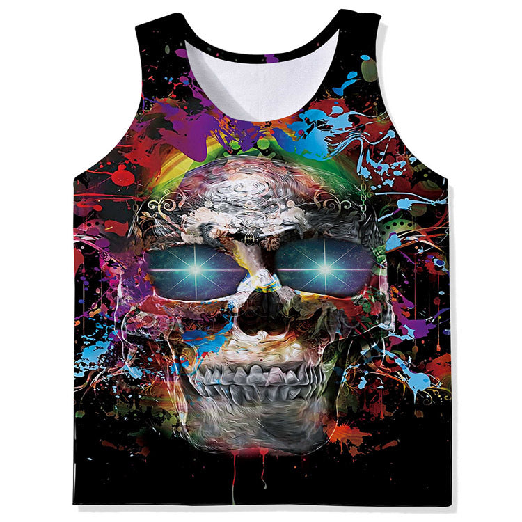 Men's Skull Digital Printed Round Neck Vest