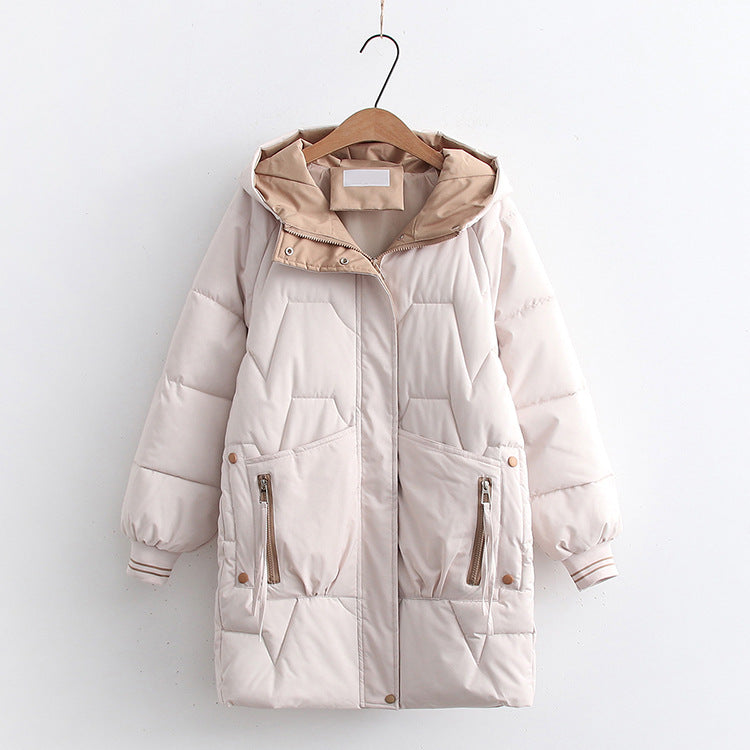 Japanese Style Long Thick Hooded Cotton-padded Coat