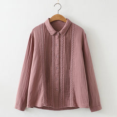 Mori Girls Pleated Lace Long-sleeved Double-layer Shirt