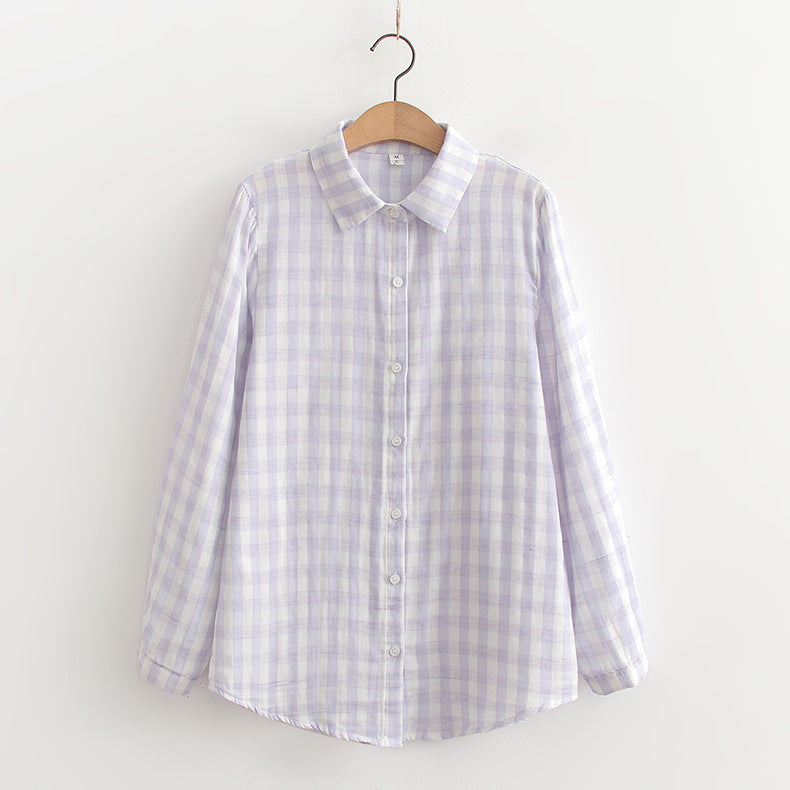 Japanese Style Women's Plaid Loose Long Sleeved Shirt