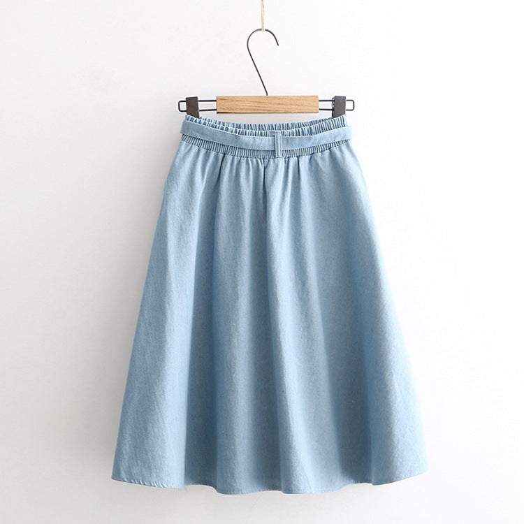 Summer Sweet Girls Denim Elastic Waist Mid Skirt