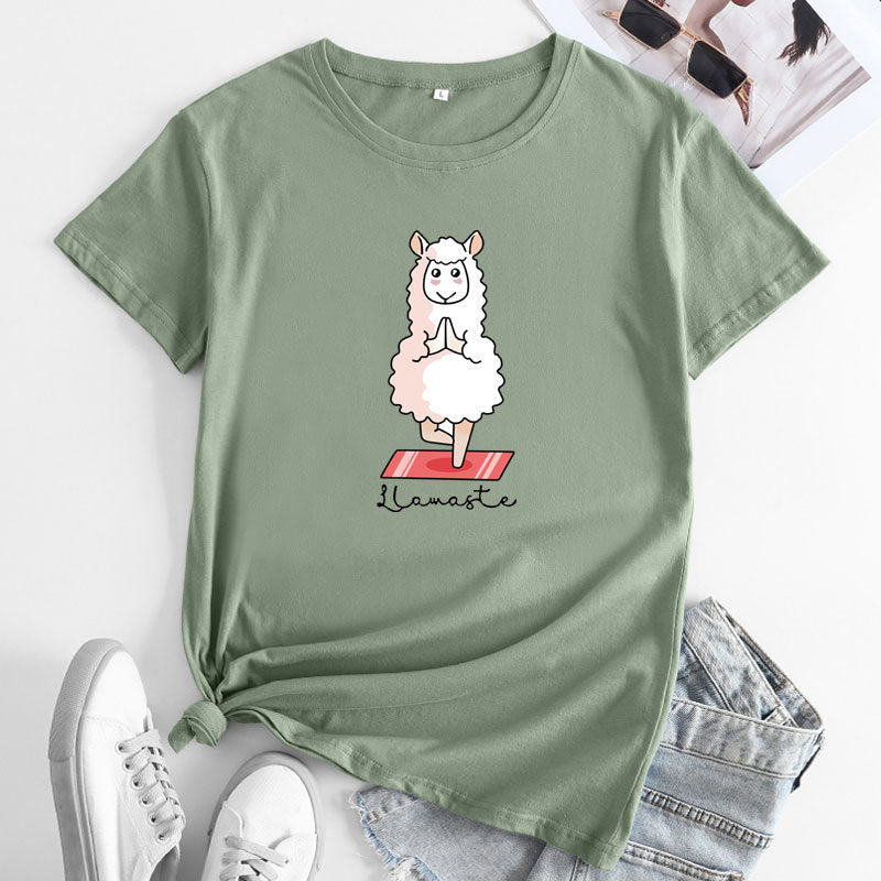 Casual Yoga Sheep Round Neck Women's T-Shirt