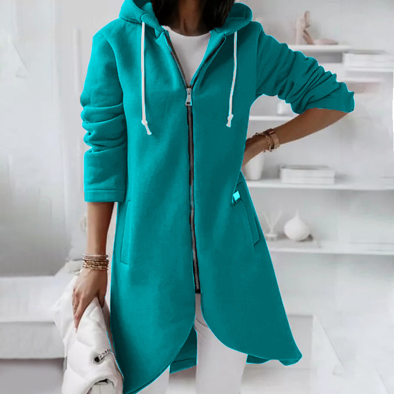 Street Style Zip Up Hooded Long Plush Coat