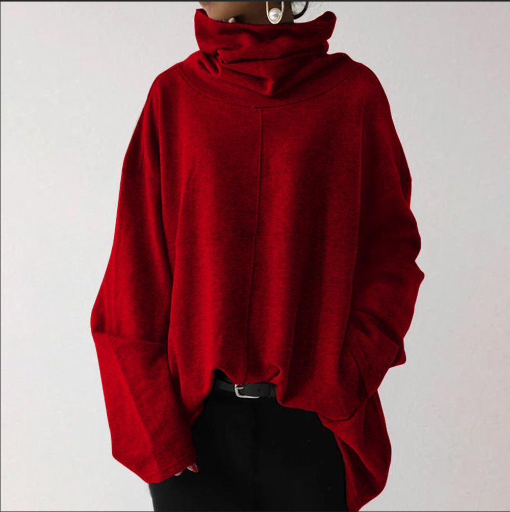 Women's Loose Casual High Collar Pullover Pocket Sweatshirt