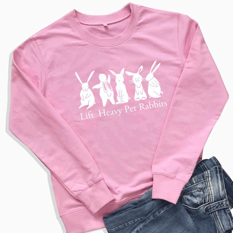 Cute Lift Heavy Pet Rabbits Pattern Women's Sweatshirt