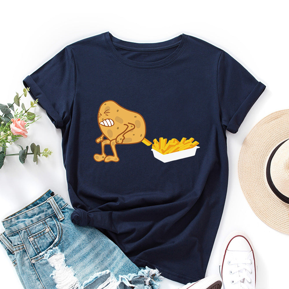 Women's Spoof Potato Fries Print Crew Neck T-shirt