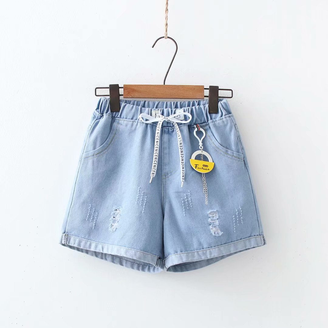 Versatile Korean Style Bear Embroidery Hot Denim Shorts