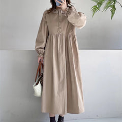 Japanese Style Loose Lace Lapel Long Sleeved Dress