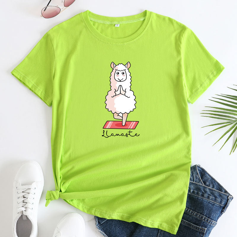 Casual Yoga Sheep Round Neck Women's T-Shirt