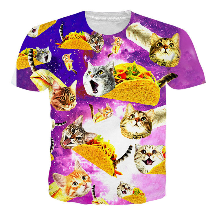 Unisex Casual Funny Cat 3D Print Short Sleeve T-shirt