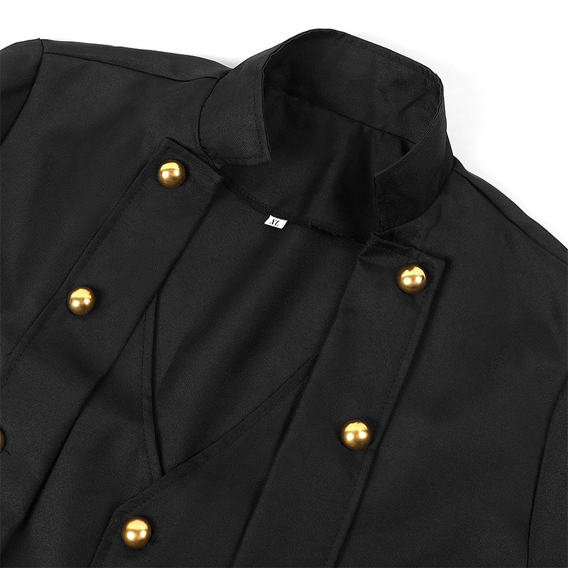 Medieval Solid Color Stand Up Collar Three Breasted Men's Jacket