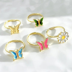 Rotating Flower Butterfly Adjustable Open Ring