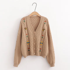 Flower Embroidery Knitted Cardigan Women's Sweater