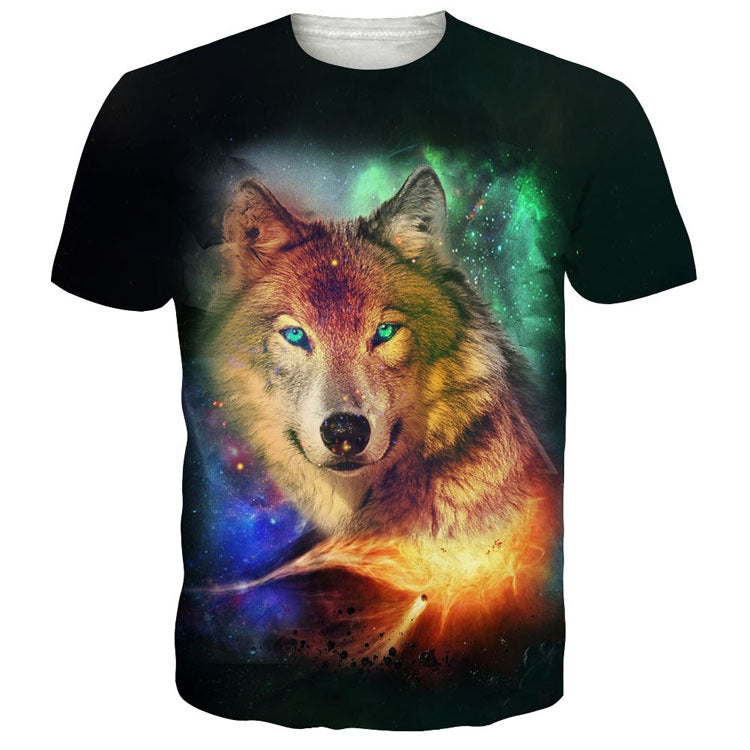 Casual Wolf Digital Print Summer Loose Short Sleeve T-shirt