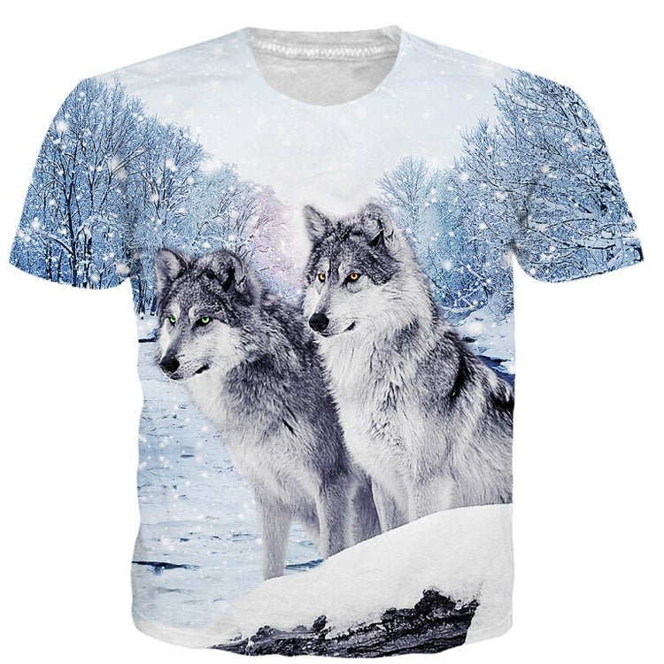 Casual Wolf Digital Print Summer Loose Short Sleeve T-shirt