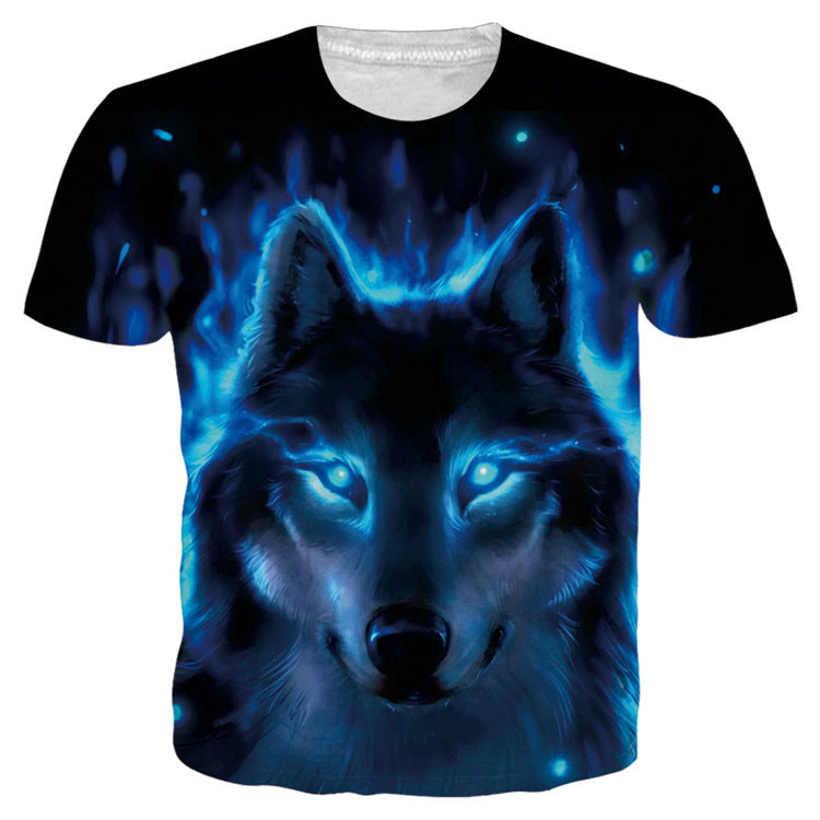 Casual Wolf Digital Print Summer Loose Short Sleeve T-shirt