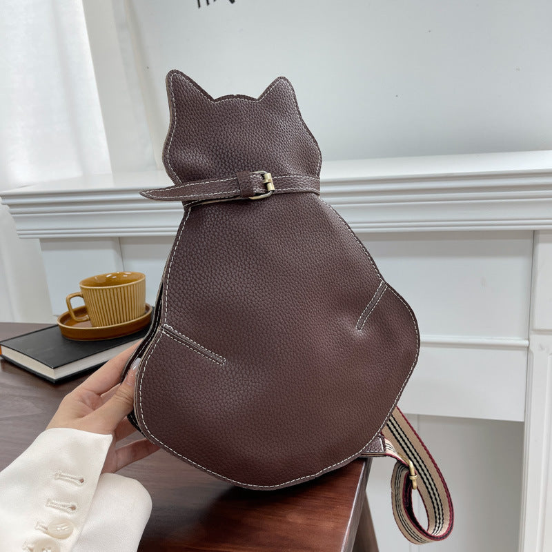 Retro Cute Cat Shaped Shoulder Leather Chest Bag