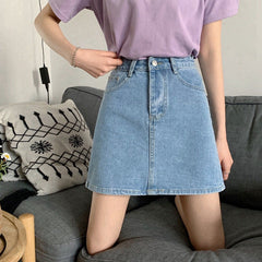 Retro Style High Waisted Blue Denim Short Skirt