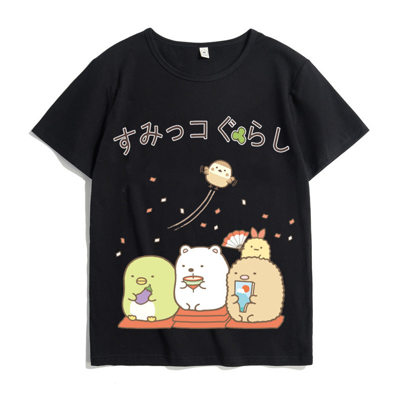 Japanese Style Kawaii White Bear Cat Penguin Printed Tee