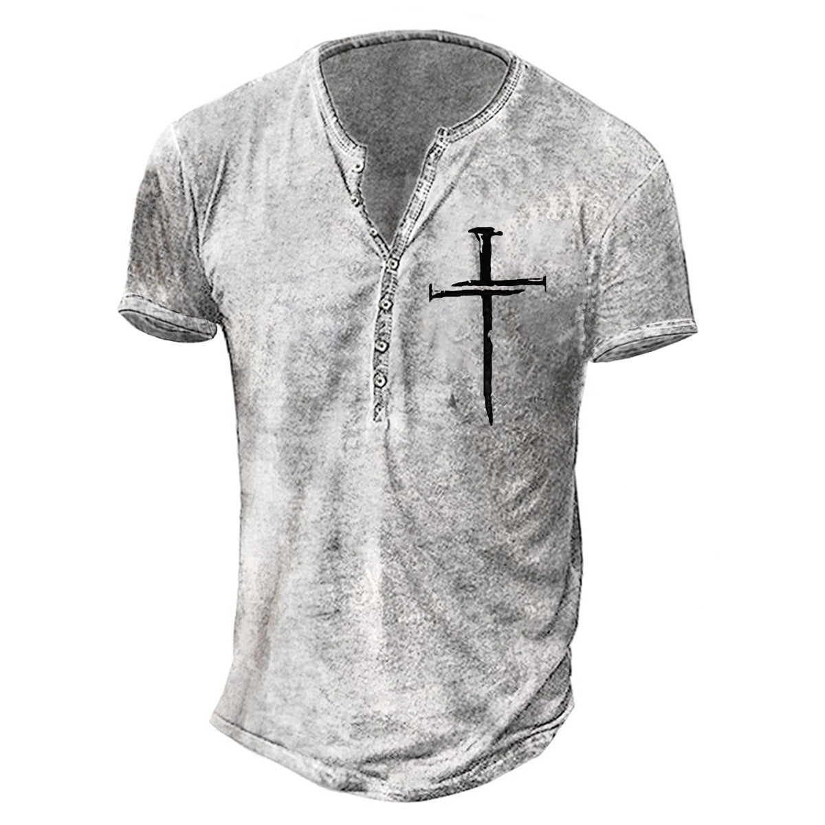 Men's Oversized Cross Print Casual Collarless T-shirt