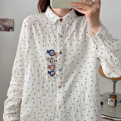 Japanese Mori Cute Bunny Embroidery Dotted Shirt