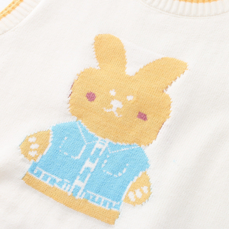 Japanese Style Cartoon Bunny Jacquard Vest Sweater