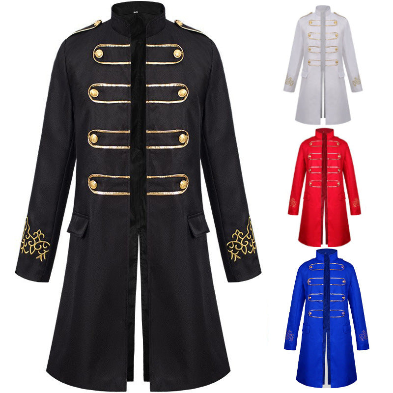 Men's Medieval Steampunk Embroidered Long Coat