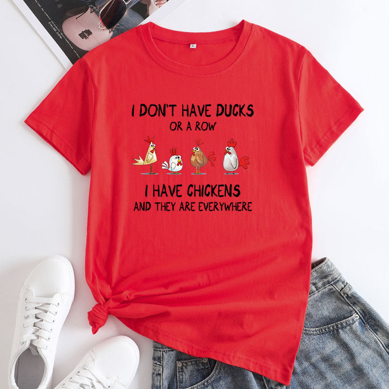 Women's Casual Cartoon Chickens Print T-shirt