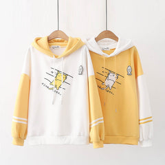 Cartoon Kitten Fish Embroidered Stripes Thickened Hoodie