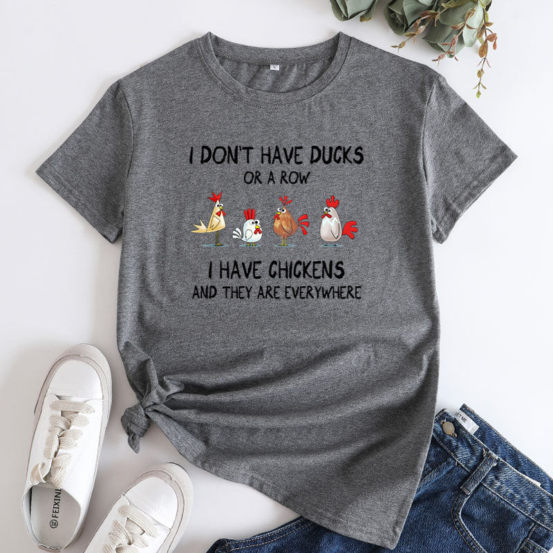 Women's Casual Cartoon Chickens Print T-shirt