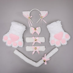 Cute Plush Cat Paw Bow Tie Ears Tail Cosplay Headband Set