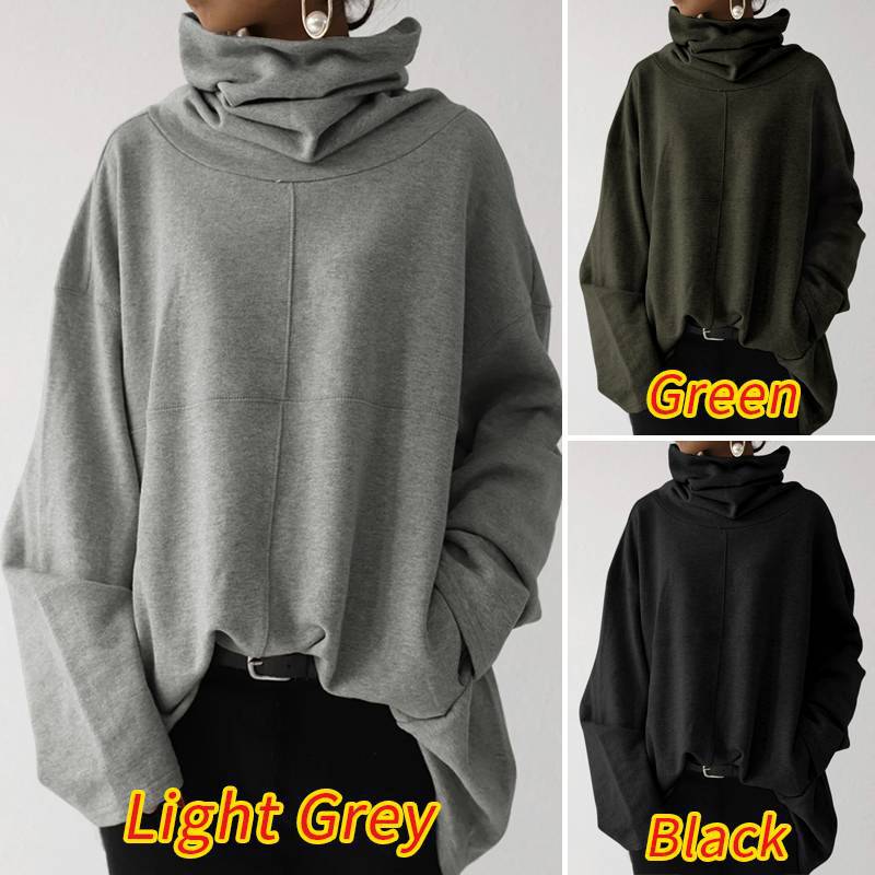 Women's Loose Casual High Collar Pullover Pocket Sweatshirt