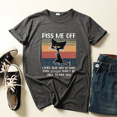 Casual Piss Me Off Black Cat Print Round Neck T-shirt