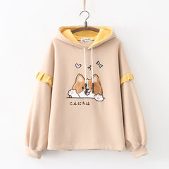 Kawaii Cartoon Dog Embroidered Velvet Hoodie