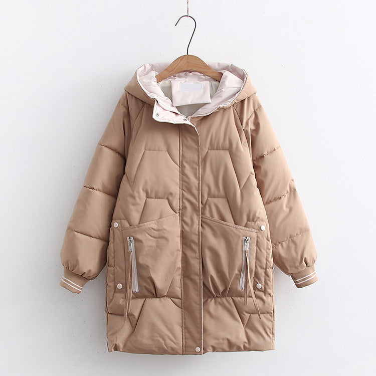 Japanese Style Long Thick Hooded Cotton-padded Coat