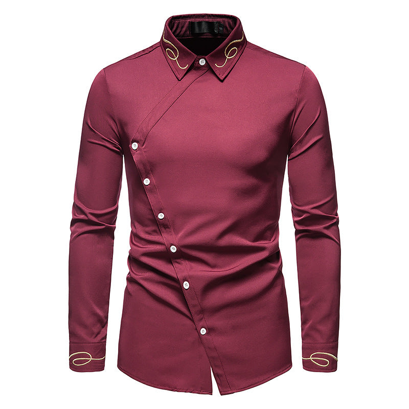 Men's Embroidery Asymmetric Long Sleeve Western Shirt