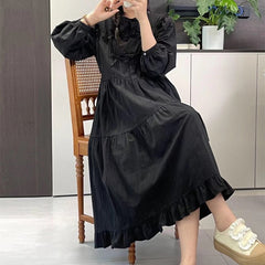 Cute Stand Collar Bow Long Sleeved Mid Length Dress