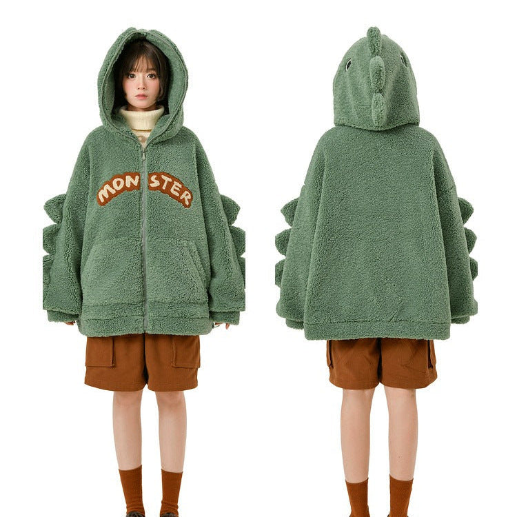 Cartoon Shark Zipper Plush Thick Hooded Coat Outerwear