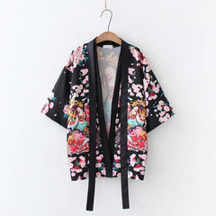 Japanese Style Women Loose Floral Print Kimono