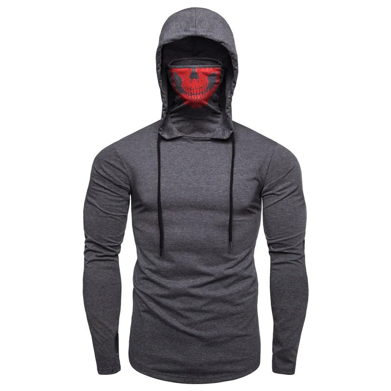 Men's Fitness Ninja Skull Mask Hooded Long Sleeve Shirt