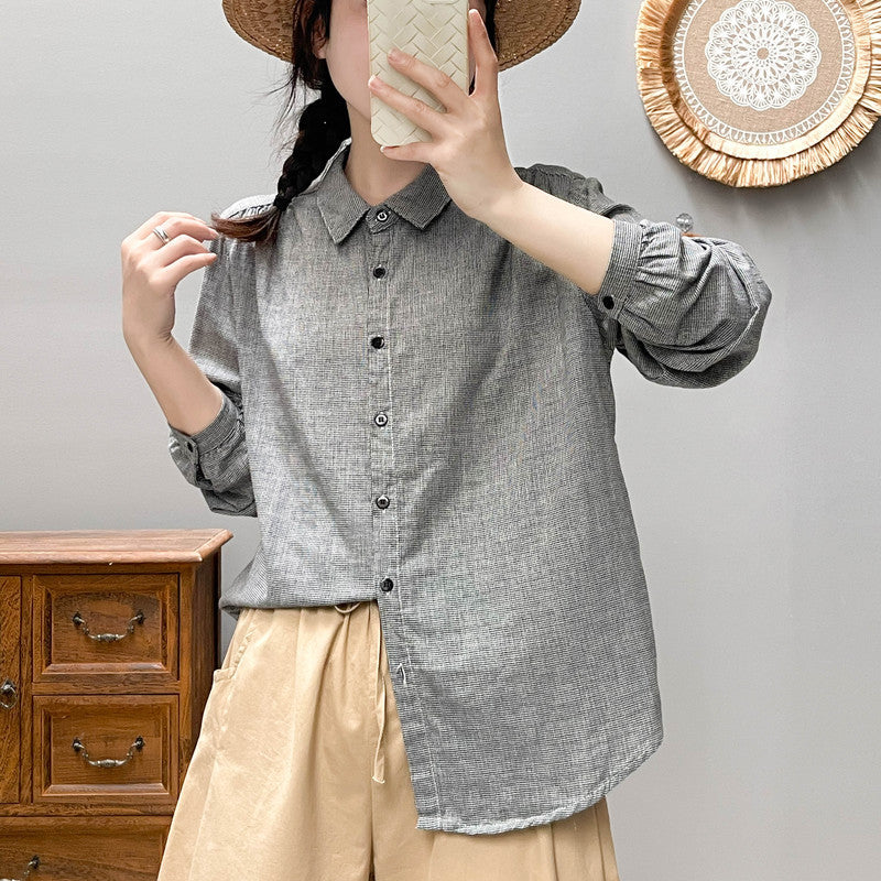 Korean Style Striped Print Women's Long-sleeved Basic Shirt