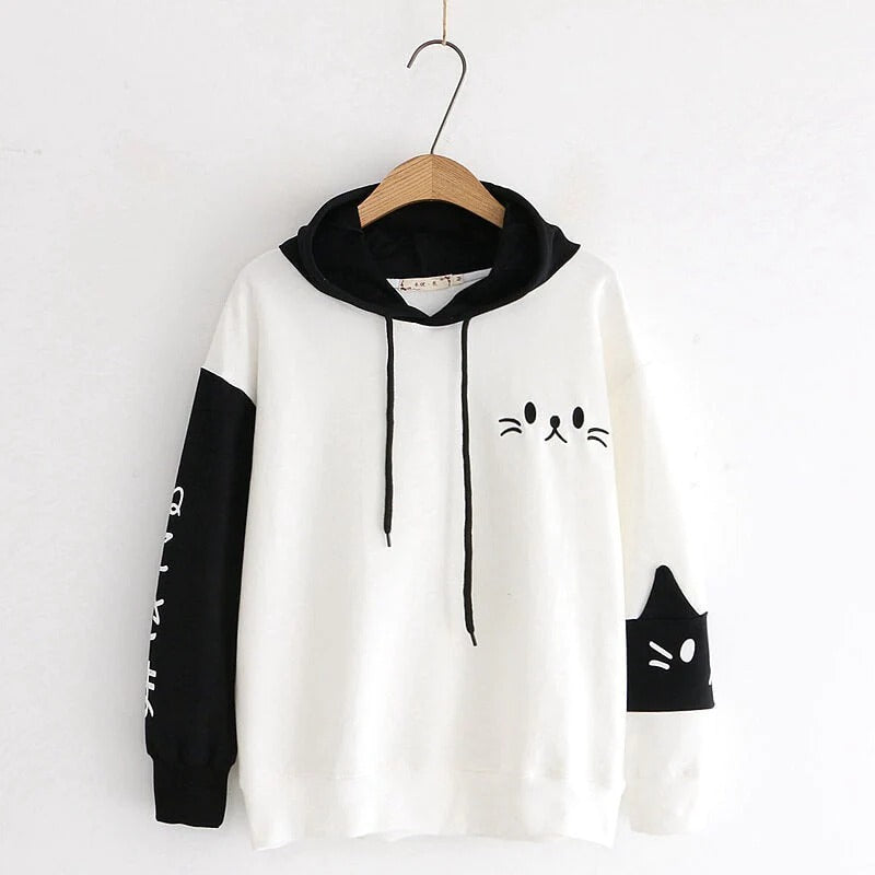 Sweet Japanese Style Cat Embroidered Hoodie