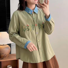 Spring Women's Versatile Floral Embroidered Shirt