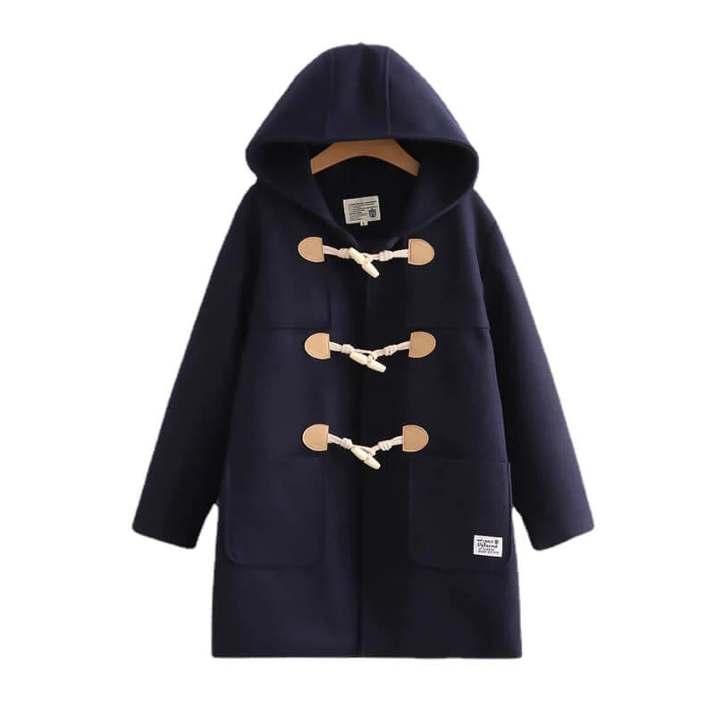 Japanese Academy Style Button Hooded Coat